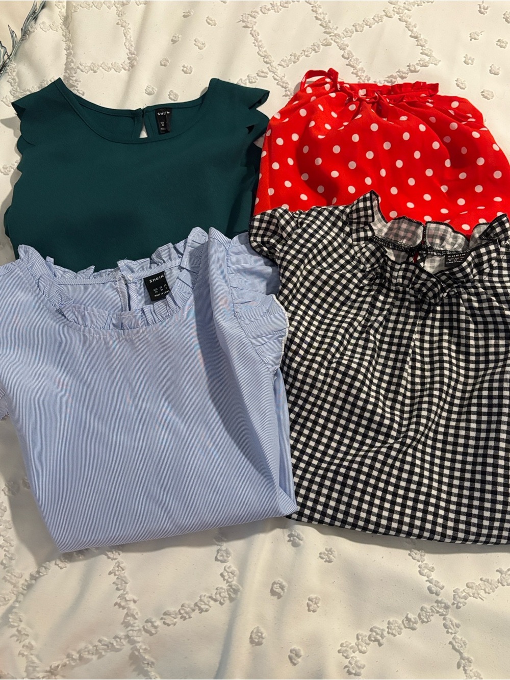 SHEIN Tank Tops Set - Emerald Green, Light Blue, Red Polka Dot & Black Gingham